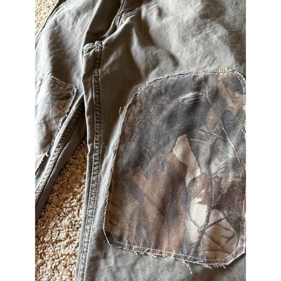Upcycled Realtree Patched Blue Mountain 34x30 Olive Green Carpenter Work Pants - Picture 3 of 7